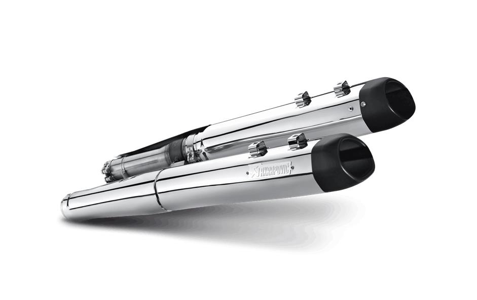 Slip-On Line Dual Mufflers - Chrome with Black End Caps