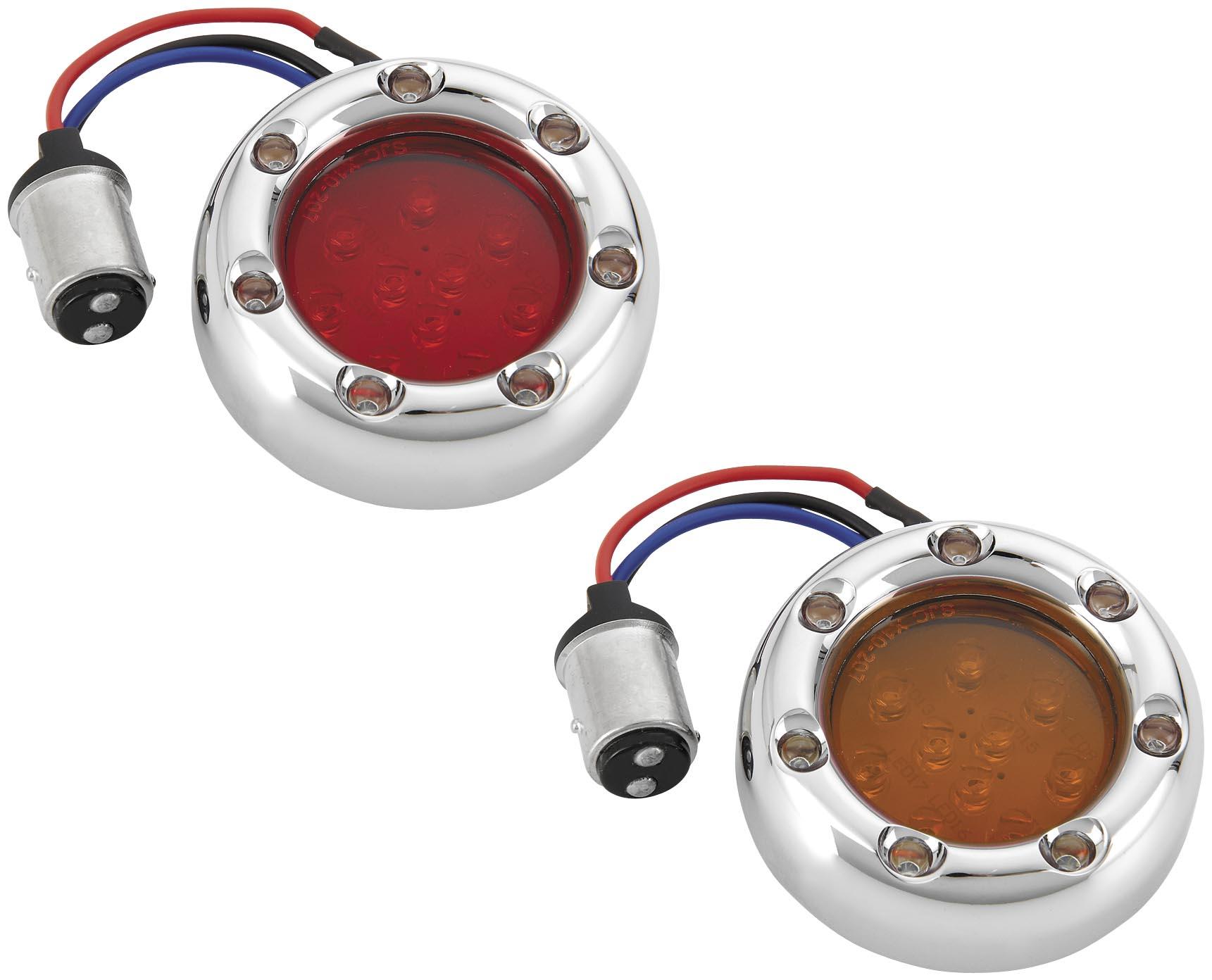 LED Fire Ring Kit - Amber Lens - Chrome Trim - White LED - Dual Filament - 1157 Style