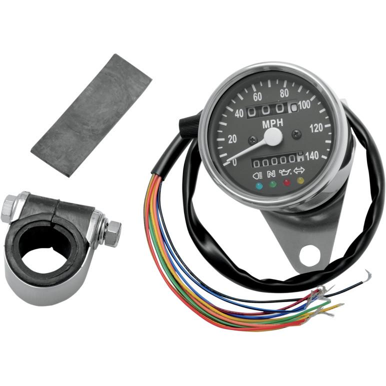 2.4in. Mini Mechanical Speedometer with LED Indicators - 2:1 Ratio - Black Face