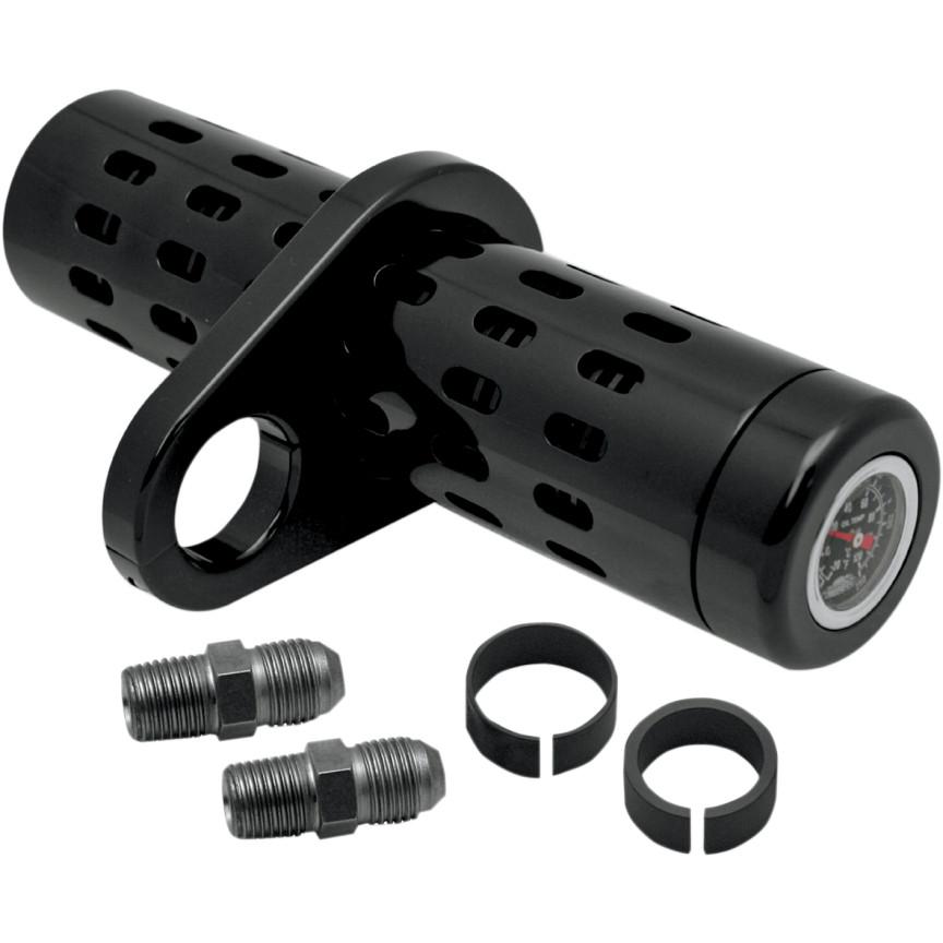 Oil Cooler Kit for 1in. to 1 1/4in. Frame Tubes with Pressure Gauge - Black