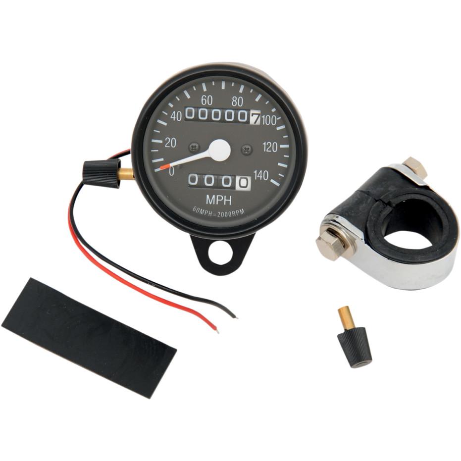Mini Mechanical Speedometer - 2:1 Ratio with Black Face and Tripmeter