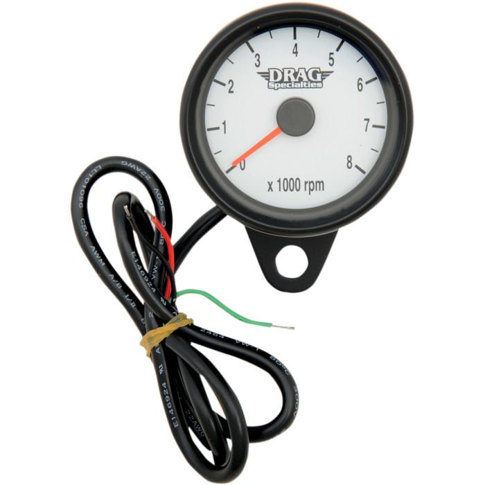 Matte Black 2.4in. Mini Electronic 8000 RPM Tachometer - White Face with Orange Needle