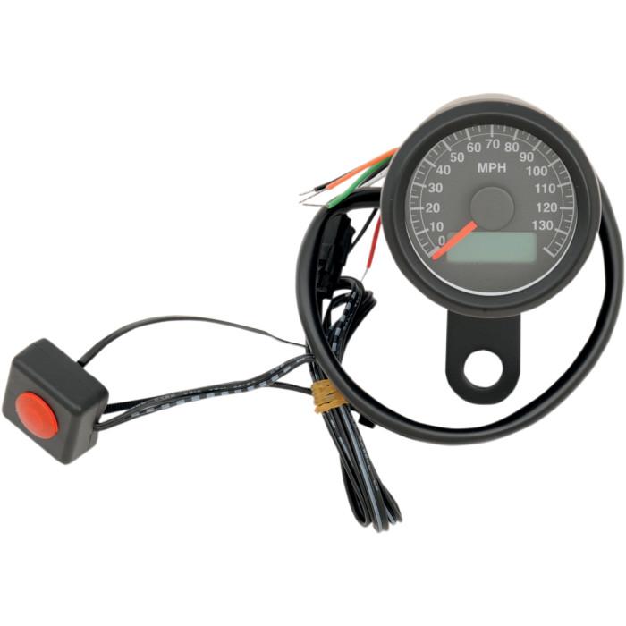 Programmable Mini Electronic Speedometer with Odometer/Tripmeter - 1.87in. - Matte Black/Black Face