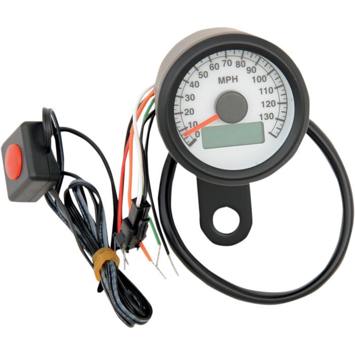 Programmable Mini Electronic Speedometer with Odometer/Tripmeter - 1.87in. - Matte Black/White Face