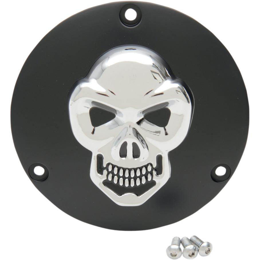 3-D Skull Derby Cover - Black with Chrome Skull