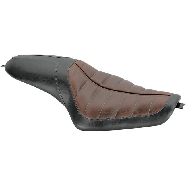Enzo 2-Up Seat - Black Distressed Vinyl - Distressed Brown Raised Detailing