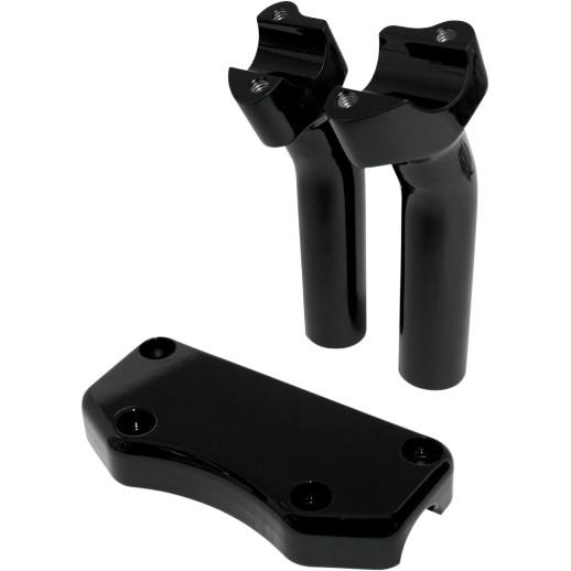Handlebar Riser/Top Clamp Kit with 1in. Clamping Area - 5 1/2in. Tall with 1in. Pullback - Black