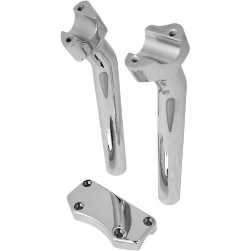 Handlebar Riser/Top Clamp Kit with 1in. Clamping Area - 9 1/2in. Tall with 1in. Pullback - Chrome