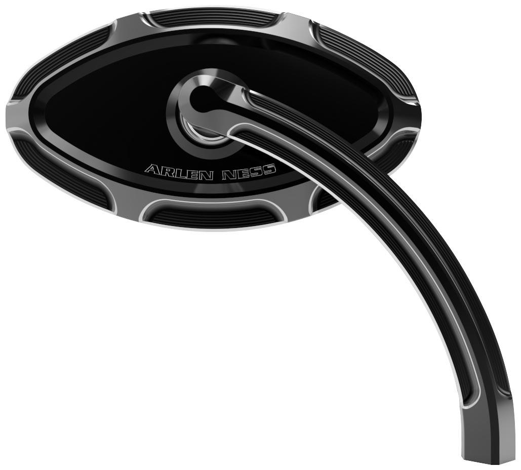 Beveled Cats Eye Short Stem Billet Mirror - Right - Black