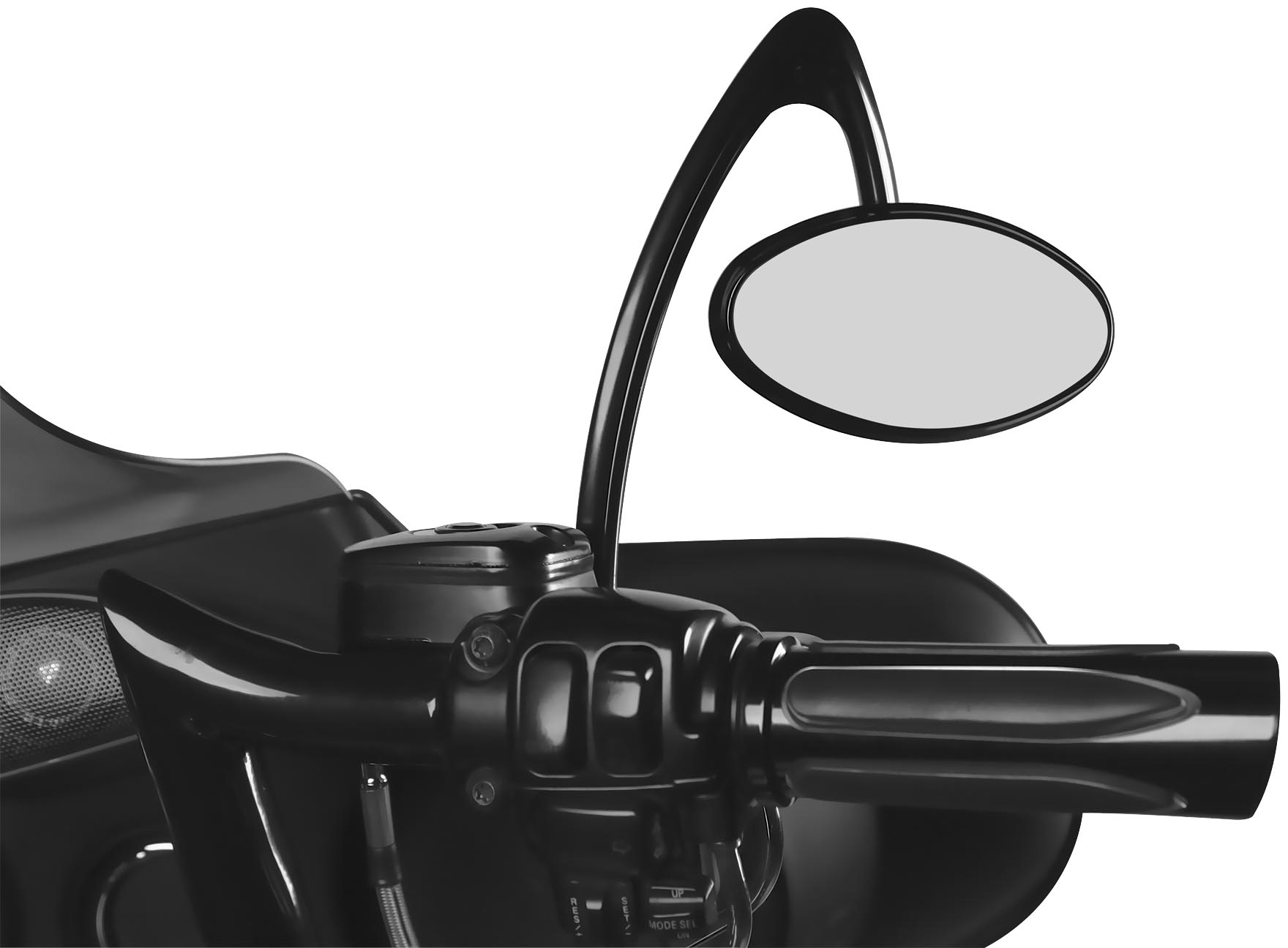 Curvaceous Cats Eye Hanger Stem Billet Mirror - Left - Black