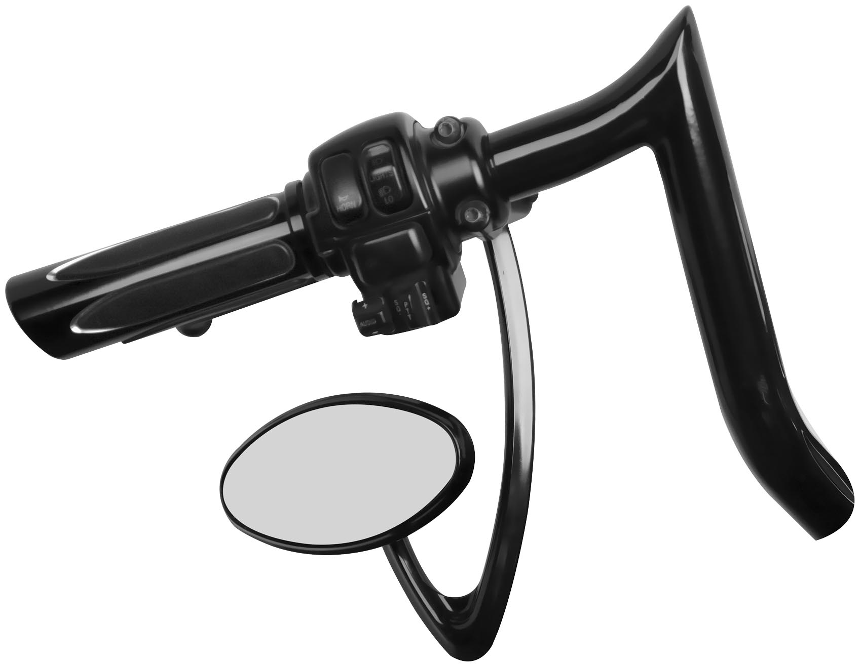Curvaceous Cats Eye Hanger Stem Billet Mirror - Right - Black