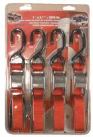 Quad Pak of Cam Straps - 1in x 5 1/2 ft - 900lb - Red