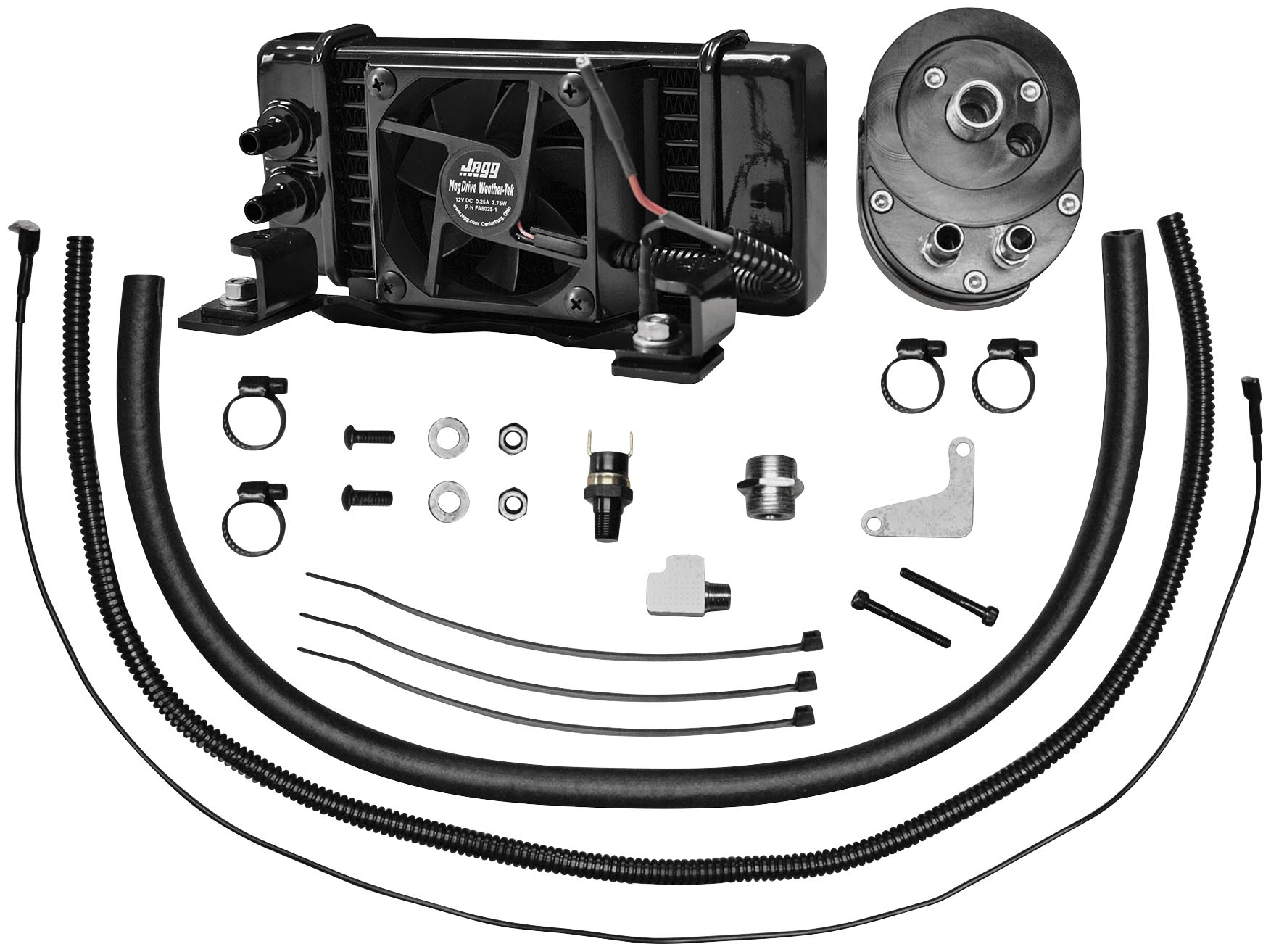 Horizontal Low-Mount 10 Row Fan-Assisted Oil Cooler Kit - Black