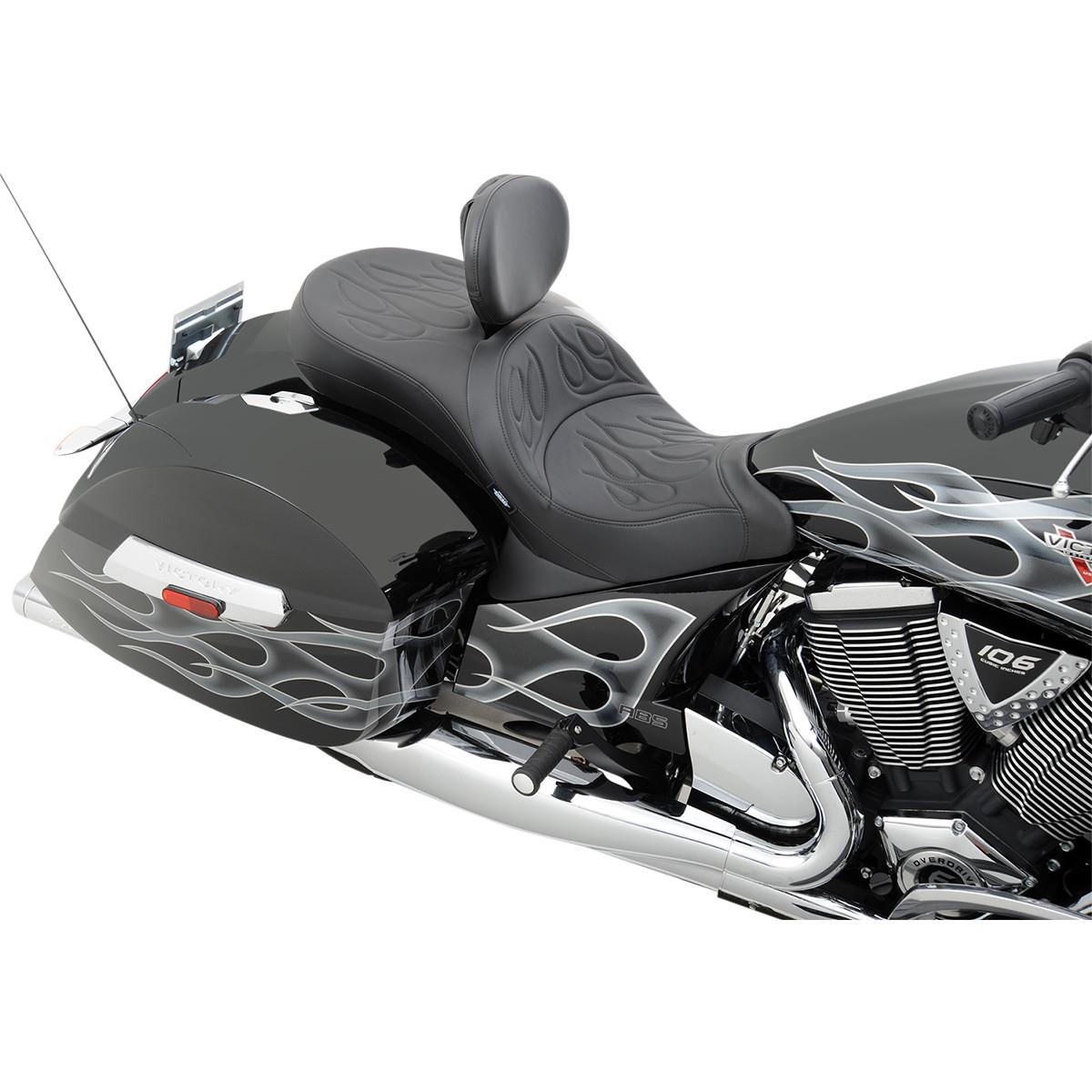 Low-Profile Touring Seat for Victory OEM Backrest - Flame Stitch