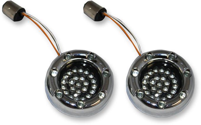 Chrome Bullet Ringz LED Turn Signals - Dual Intensity - Amber Lens