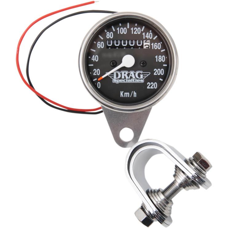 220 KM/H Mini Mechanical Speedometers w/ Chrome Housing - 2:1 Ratio w/ Black Face