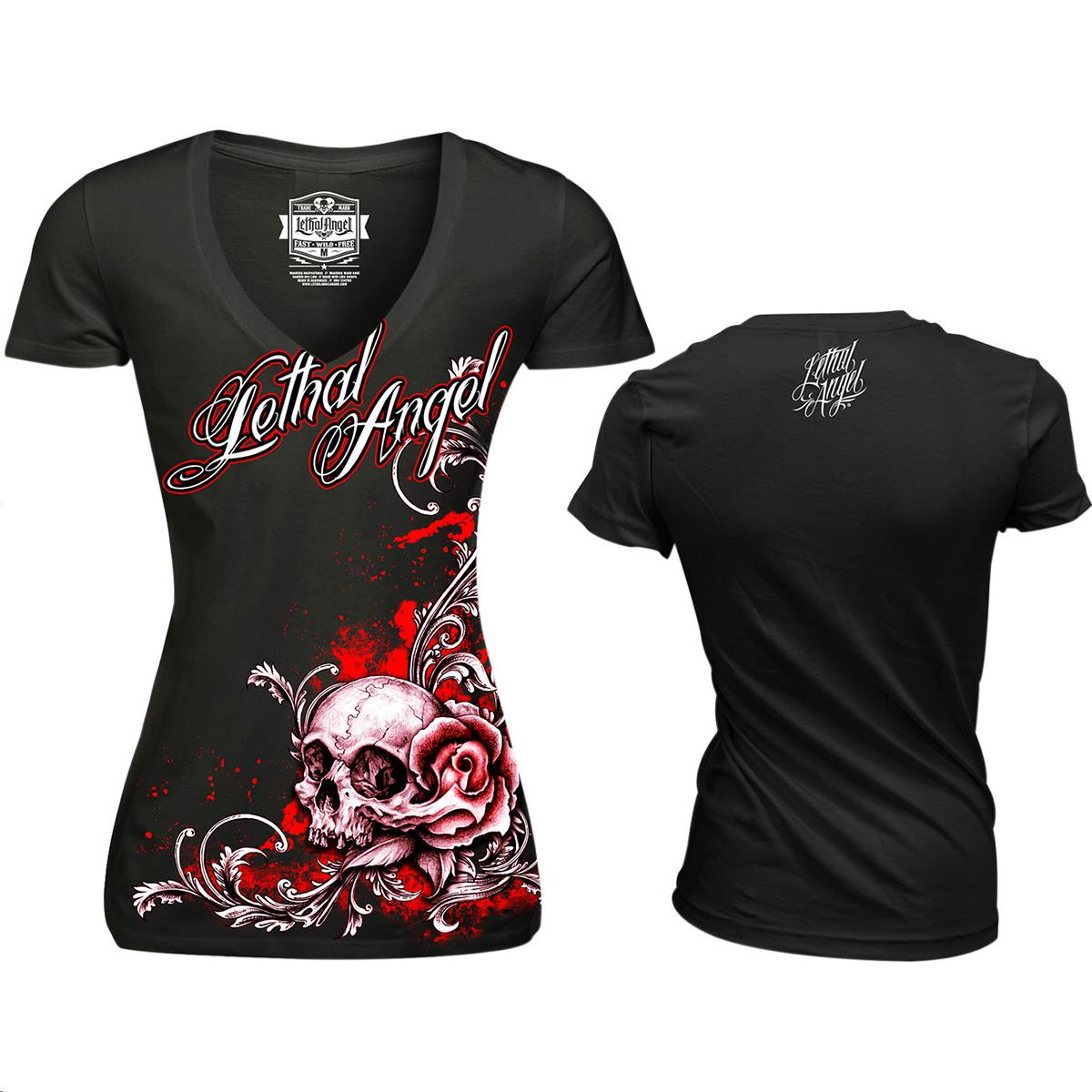Floral Skull Womens V-Neck T-Shirt