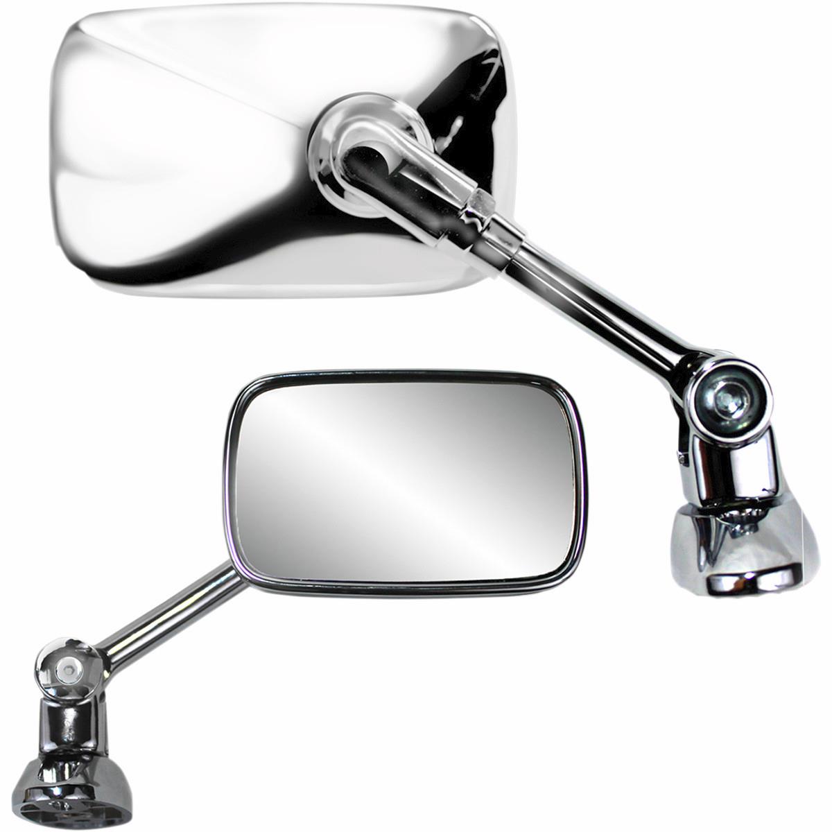 Mini Fairing Mount Mirror - Rectangle - Chrome - Short Stem