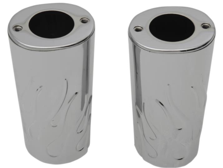 Flame Fork Slide Covers - Stock Length - Chrome