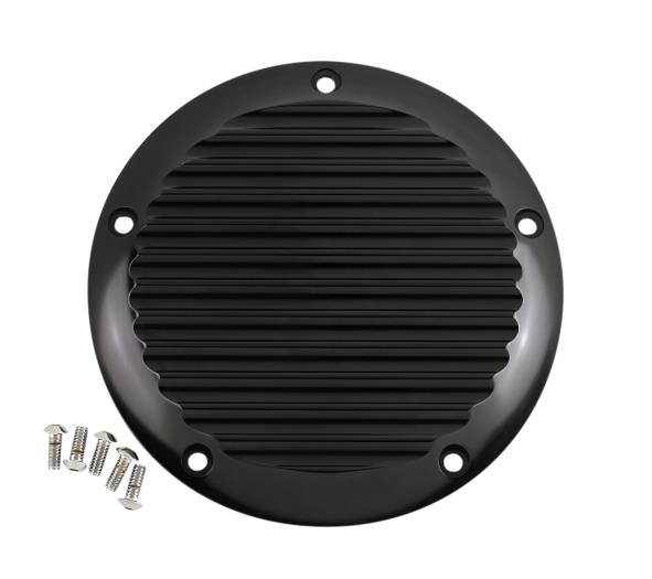 Chrome Billet Derby Cover - Finned Black Anodized