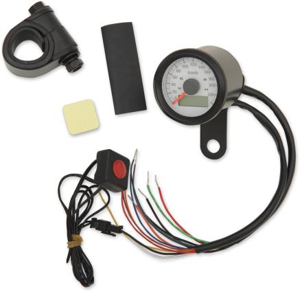 1-7/8in. Mini Programmable Electronic Speedometer w/ Indicator Lights - 220kph - White Face