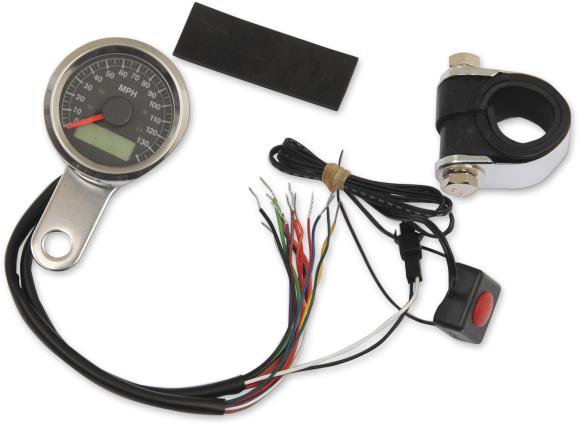 1-7/8in. Mini Programmable Electronic Speedometer w/ Indicator Lights - 120mph - Black Face