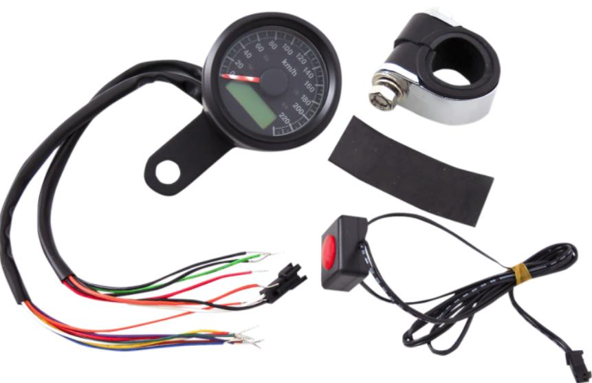 1-7/8in. Mini Programmable Electronic Speedometer w/ Indicator Lights - 220kph - Black Face