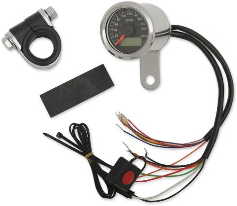 1-7/8in. Mini Programmable Electronic Speedometer w/ Indicator Lights - 220kph - Black Face