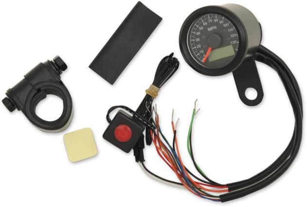 1-7/8in. Mini Programmable Electronic Speedometer w/ Indicator Lights - 120mph - Black Face