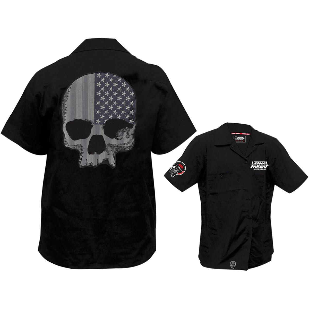 Gray USA Skull Embroidered Work Shirt