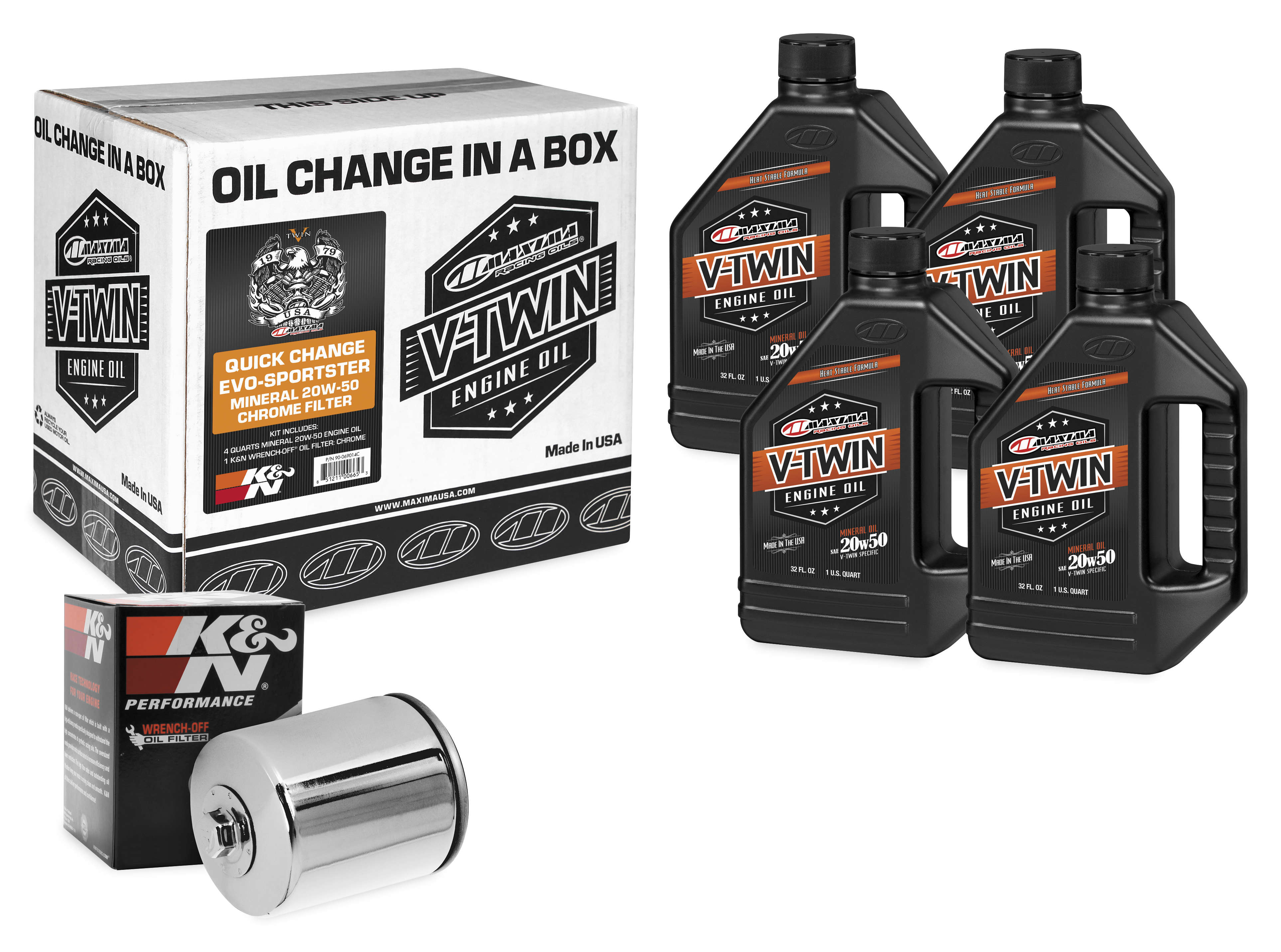 Quick Change Evo-Sportster Mineral Oil Change Kit with Chrome Filter - 20W50
