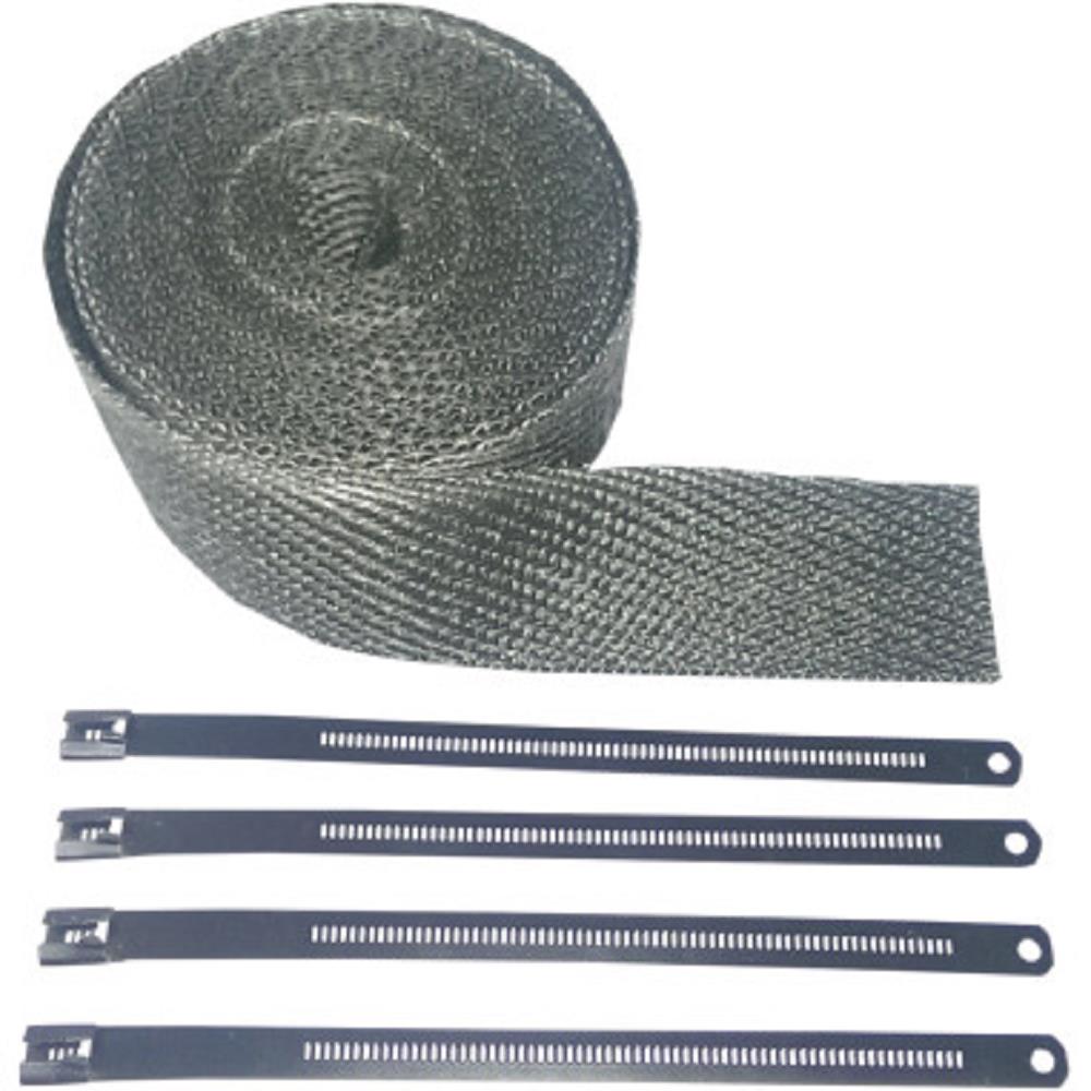 Exhaust Pipe Wrap - 2in. x 25ft. - Black with Stainless Steel and Black Tie Wraps