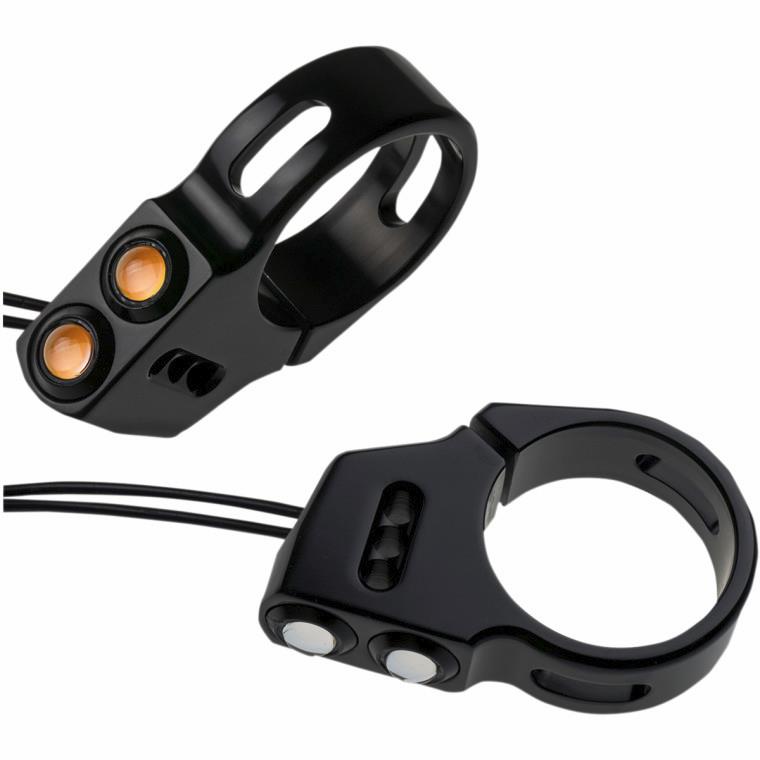 Rat Eye LED Fork Mounted Turn Signals - 41mm - Black/Amber