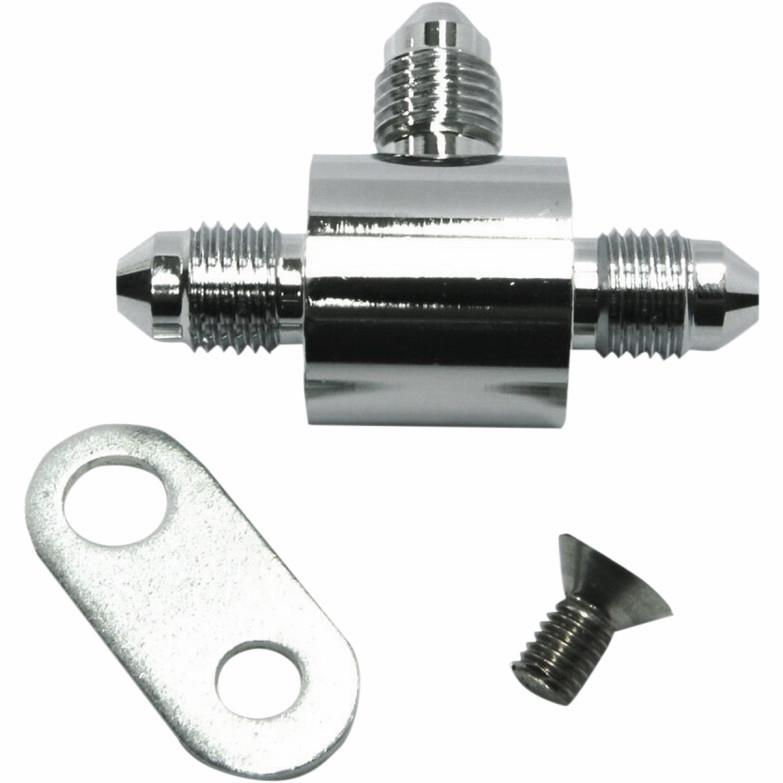 AN-3 T-Block w/ Bracket Brake Line Fitting - Chrome
