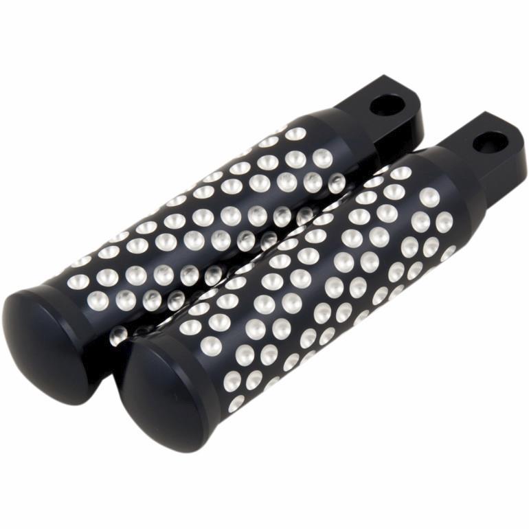 Spiral Dimpled Male Mount Passenger Footpegs - Black Machine