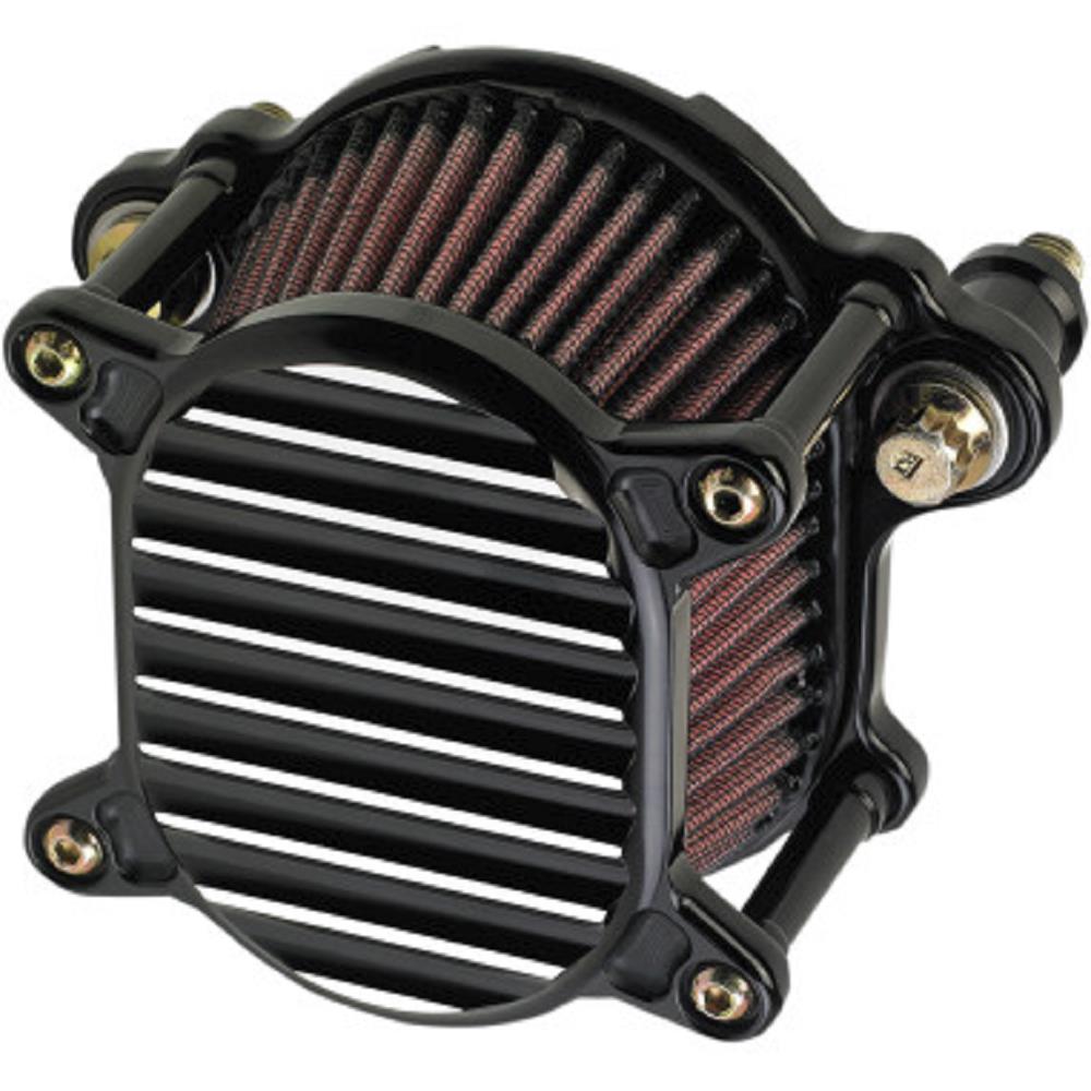 Omega Air Cleaner Assembly - Finned - Black Anodized/Silver Accents
