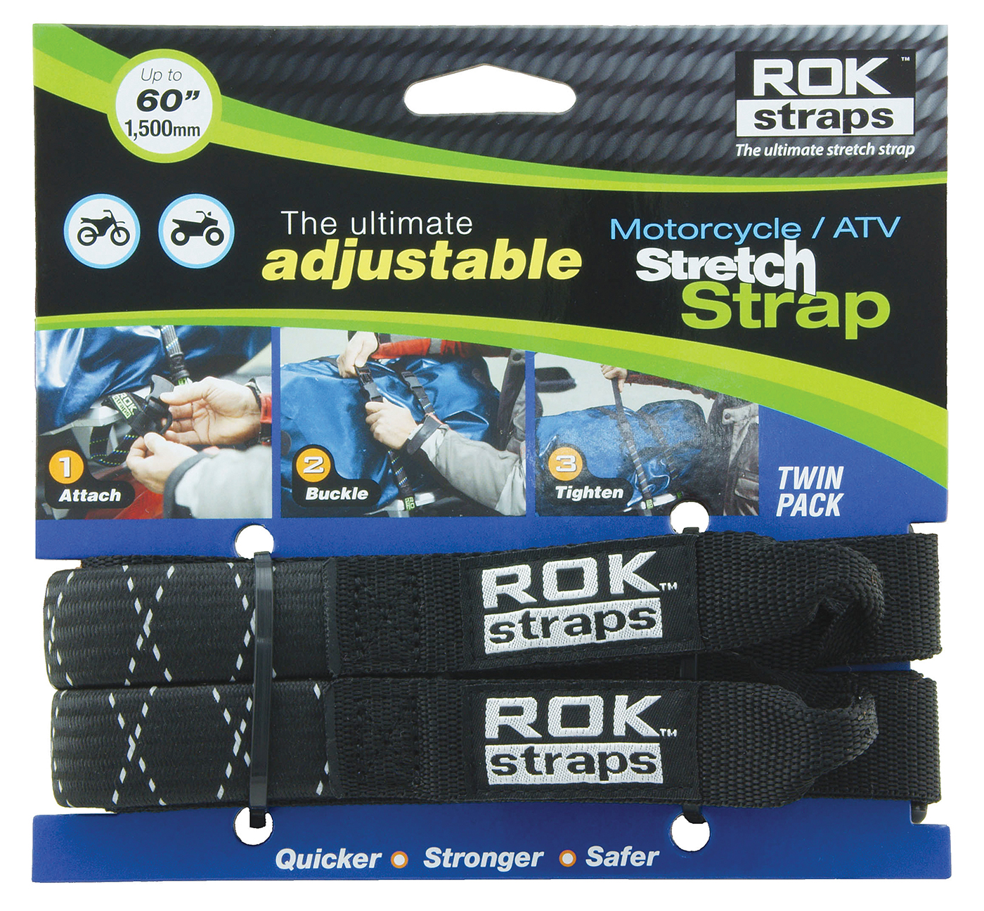 60in. Heavy Duty Stretch Straps - Black with Reflective Stripes