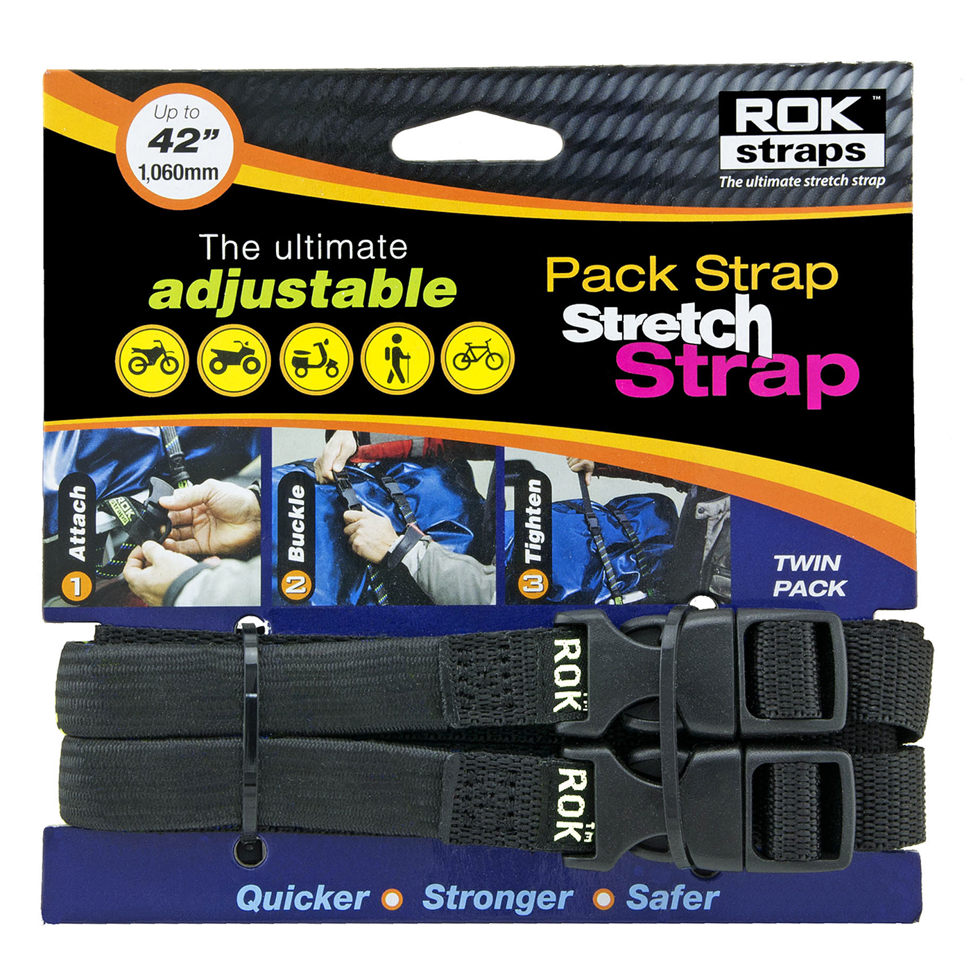 42in. Medium Duty Stretch Straps - Black