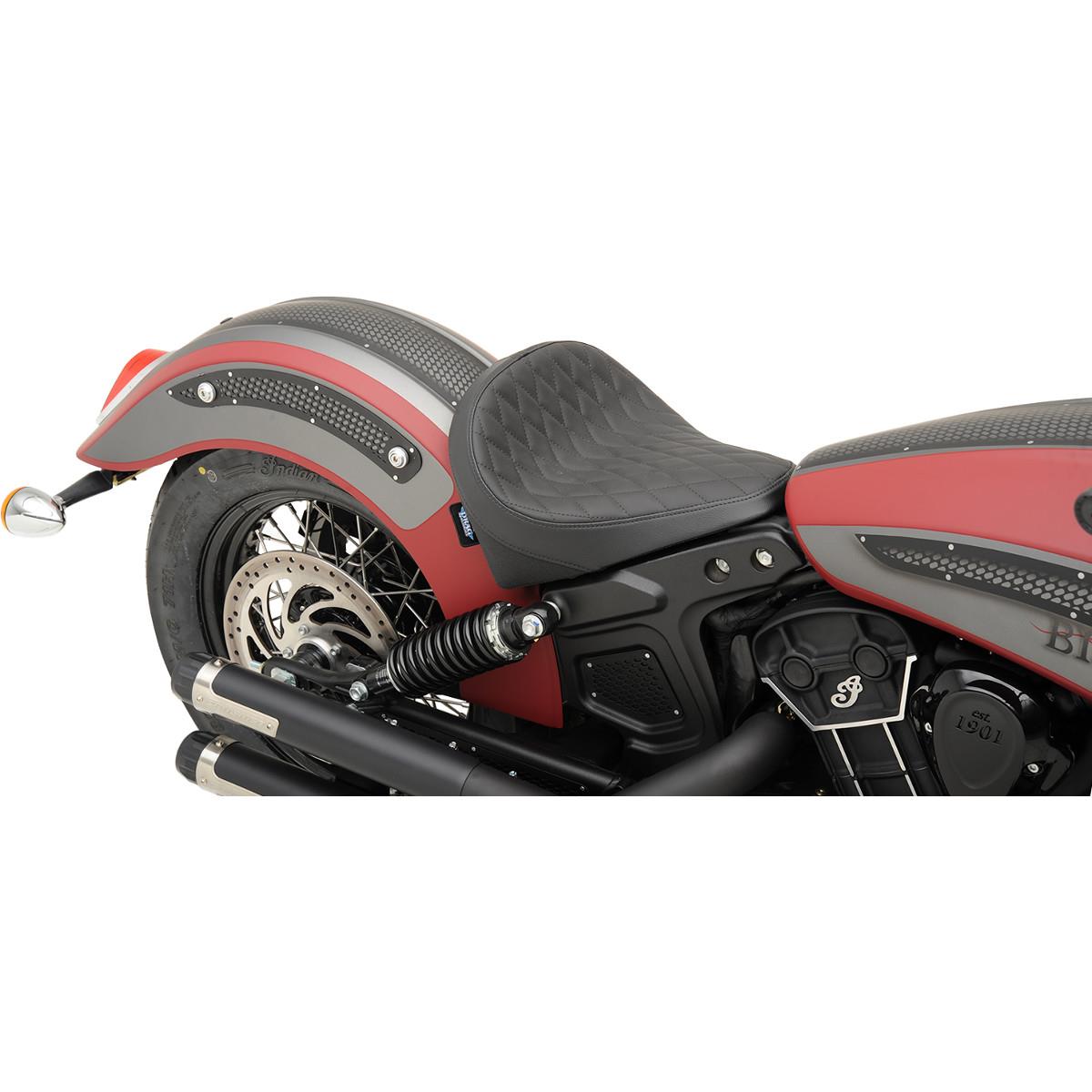 Bobber-Style Front Solo Seat - 16in L x 13in W - Diamond Stitch - Black Solar Reflective Leather