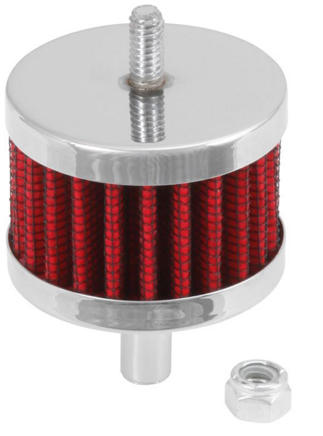 Steel Base Crankcase Vent Filter - 3/8in. Vent - Chrome End Cap with Stud