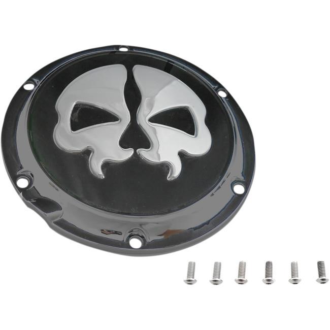 Split Skull Derby Cover - Black with Chrome Skull