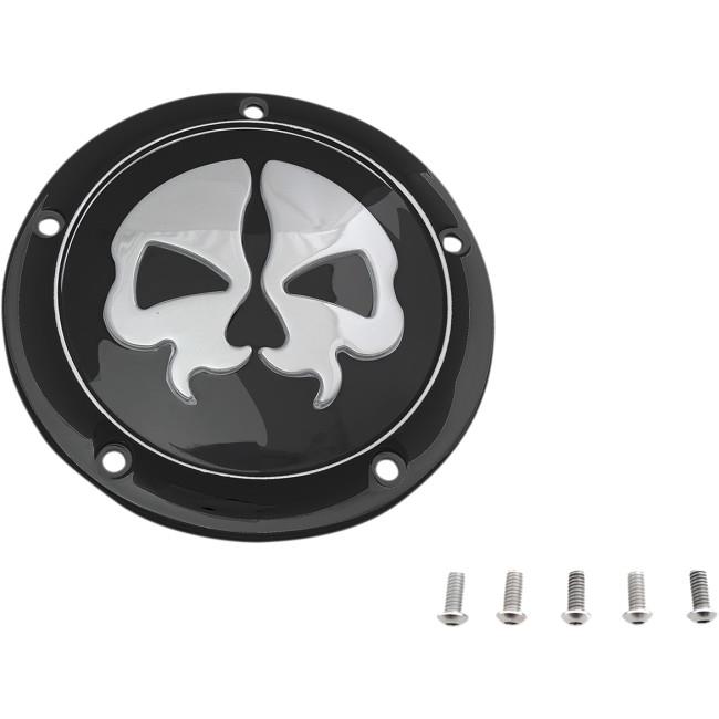 Split Skull Derby Cover - Black with Chrome Skull