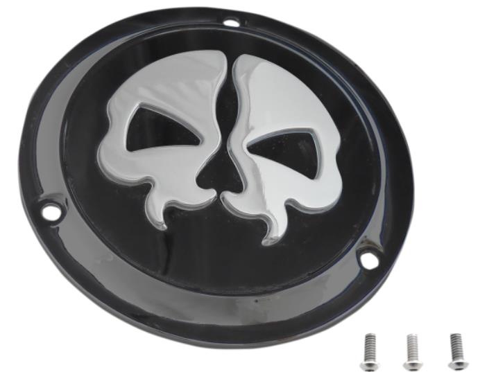 Split Skull Derby Cover - Black w/ Chrome Skull