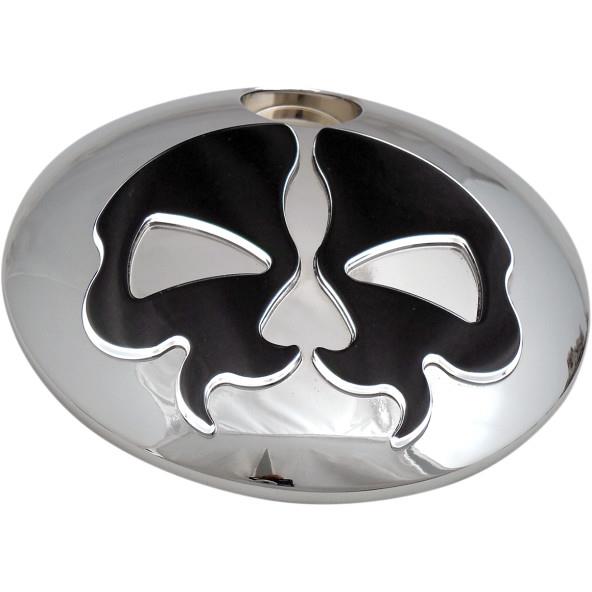 Split Skull Fuel Door - Chrome with Black Skull