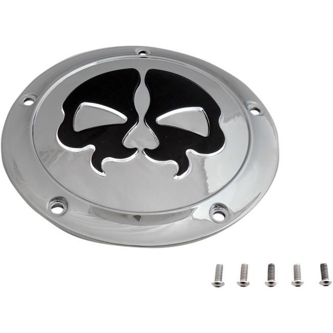 Split Skull Derby Cover - Chrome with Black Skull