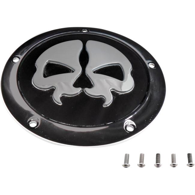 Split Skull Derby Cover - Black with Chrome Skull