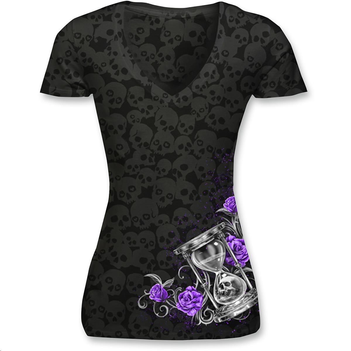 Burnout Hourglass Skull Womens V-Neck T-Shirt