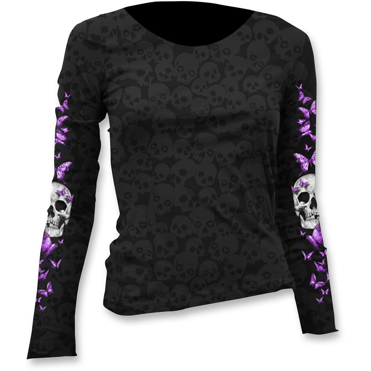 Butterfly Skull Burnout Scoop Neck Womens Long Slevee Shirt