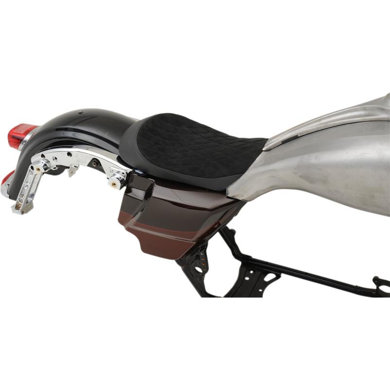 EZ on Solo Seat For Ness Winged Gas Tank - Suede Double Diamond Stitch