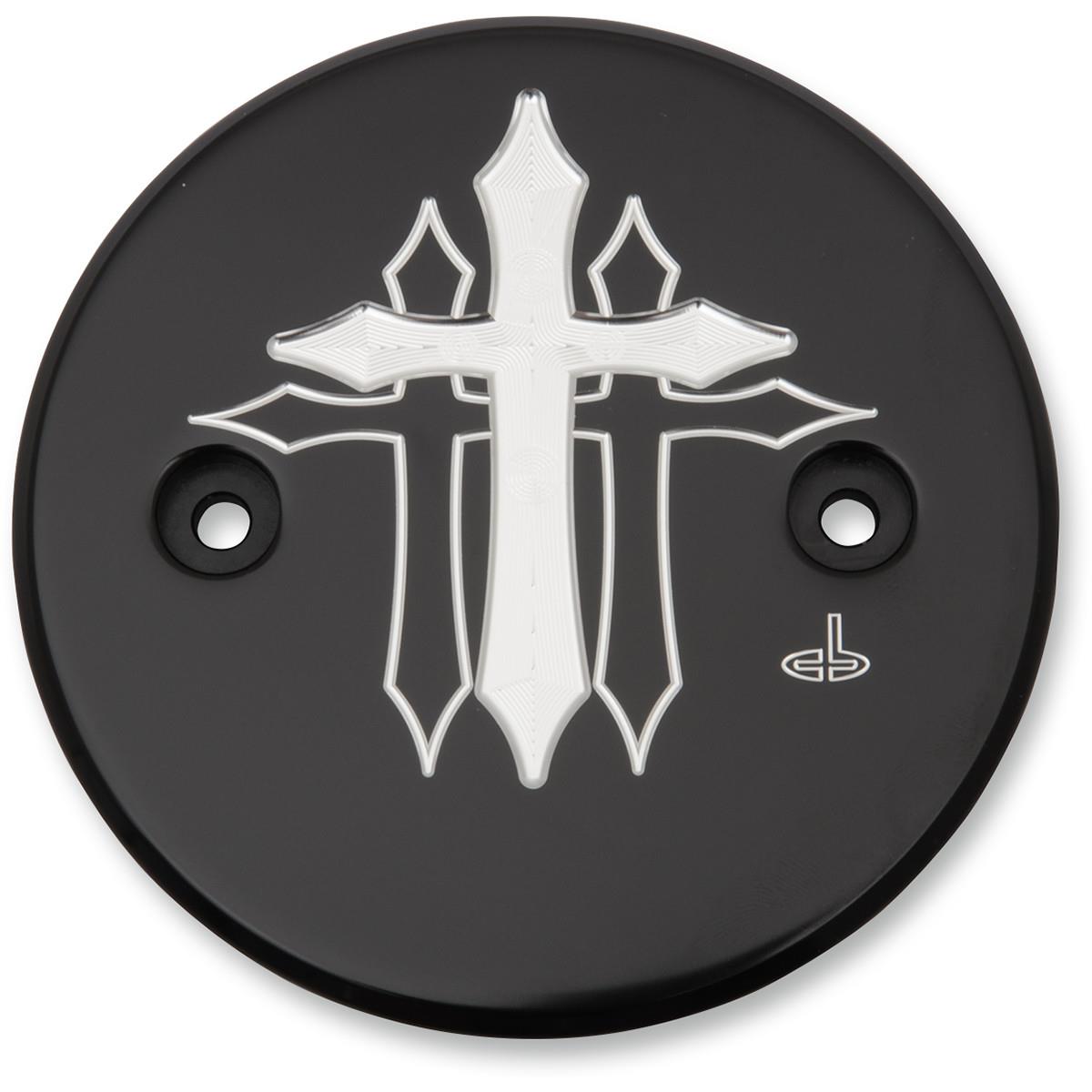 Cross Series Stator Cover - Black Anodized with Offset Cut